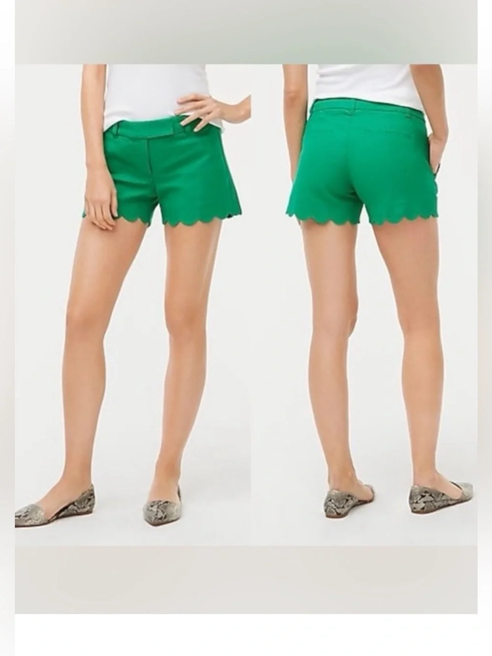 J.Crew Size 2 Green Linen Cotton Scalloped Hem Shorts Preppy